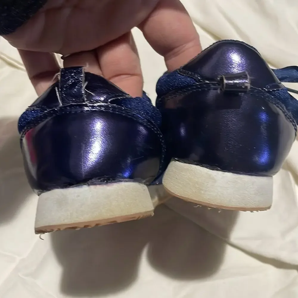 Gymboree 11 navy blue velvet sneaker satin laces guc shoe measures 8” sole